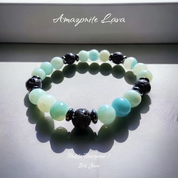 Amazonite & Lava Bracelet - 8mm Unisex - Picture 2 of 3